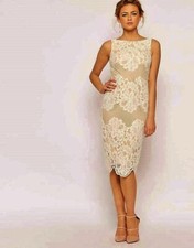 Image of COAST MOISELLE CREAM BLUSH PINK NUDE LACE PENCIL MIDI DRESS 12 £135 BNWT