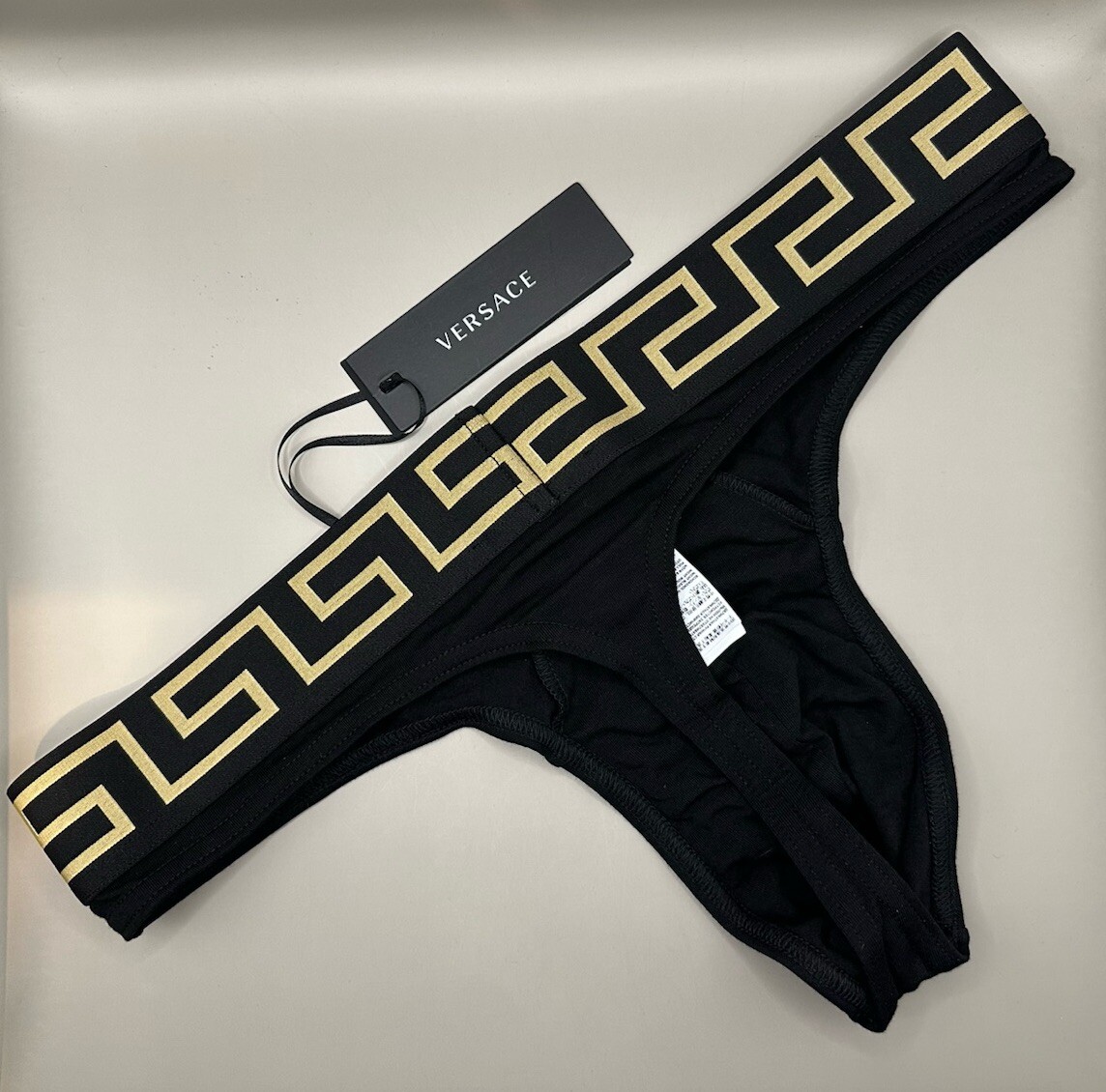 Versace Greca Iconic Thong Underwear Black Men's Size (US XXL