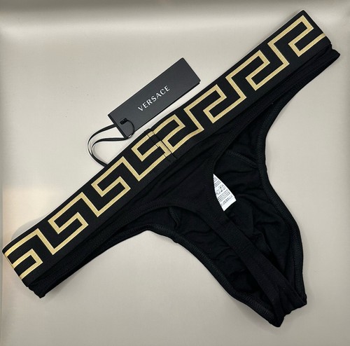 Versace Greca Iconic Thong Underwear Black Men’s Size 6 (US L) Authentic - Picture 2 of 4