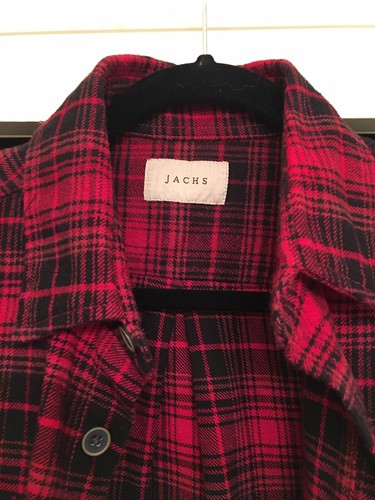 Jachs Mens Large Red Black Flannel Plaid Long Sleeve Button Up Shirt Lumberjack - Picture 8 of 8
