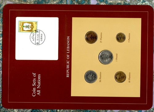 Coin Sets of All Nations Lebanon w/card 1975-1981 UNC 50,25 Piastres 1980 - Afbeelding 1 van 2