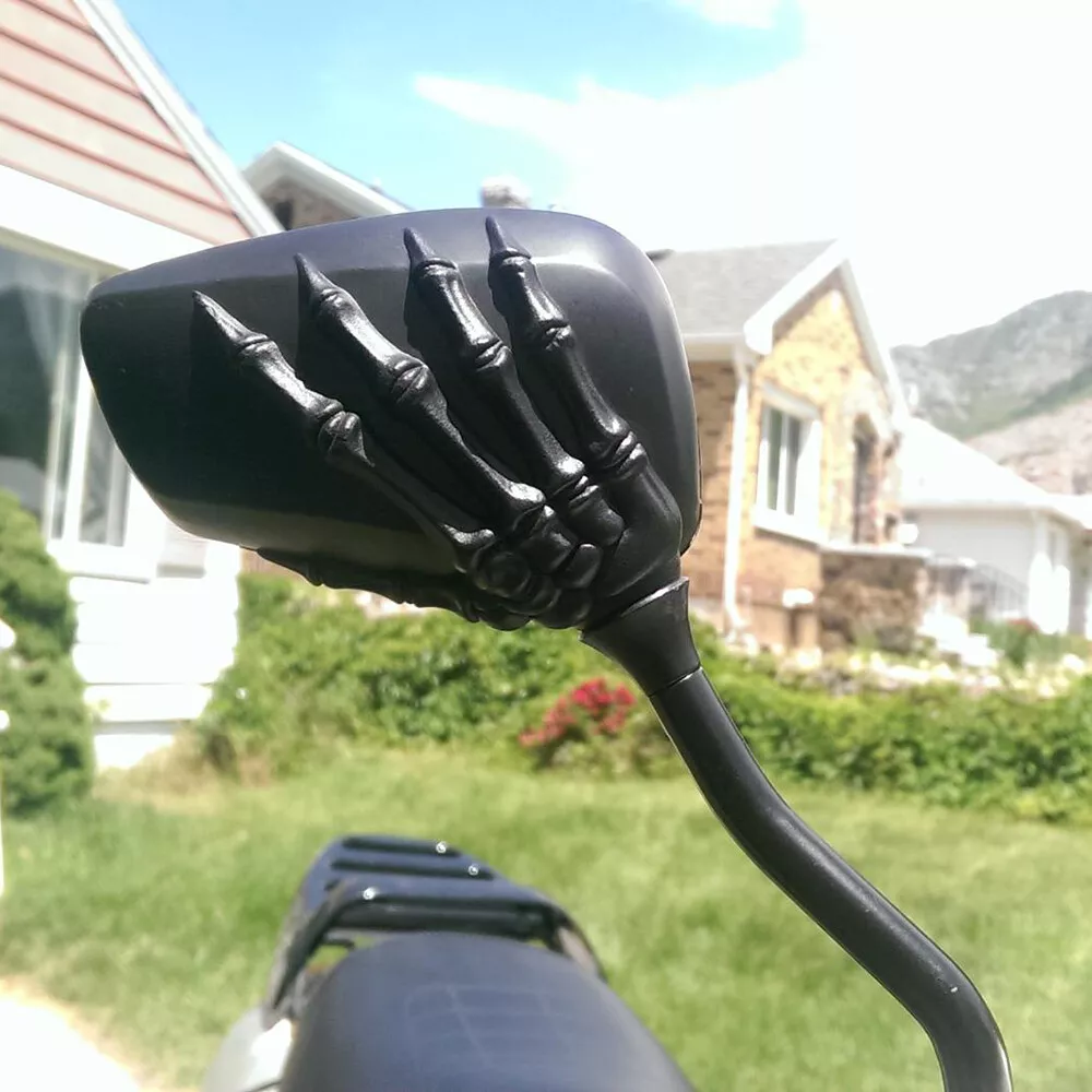 Specchietti Retrovisivi Universali Moto – Teschio In Alluminio Cromato, Braccio 8-10mm - Foto 2