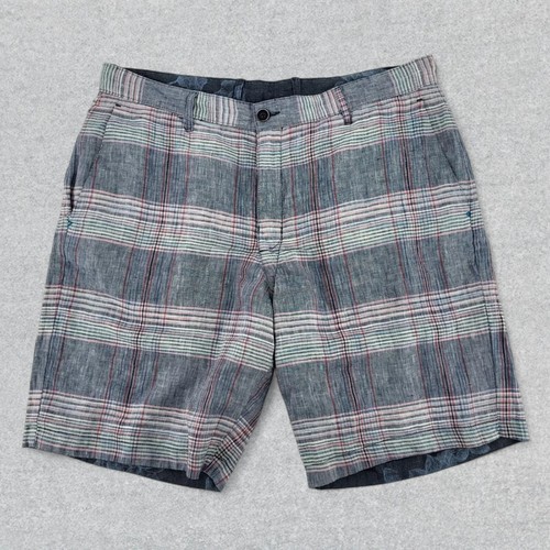 Tommy Bahama Shorts Mens 38 Reversible Floral Plaid Linen Tropical Travel Casual - Picture 3 of 10