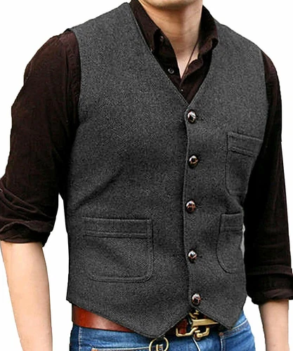 Herren Weste Weste Herringbone Tweed Vintage formelle Hochzeit Retro 42 44 46 48 - Bild 11 von 33