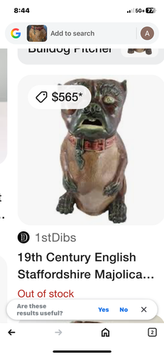 RARO PERRO Antigua Mayólica Grande 11" DIENTES FRANCESES Jarra Pug Bulldog ARTE CERÁMICA - Imagen 12 de 13
