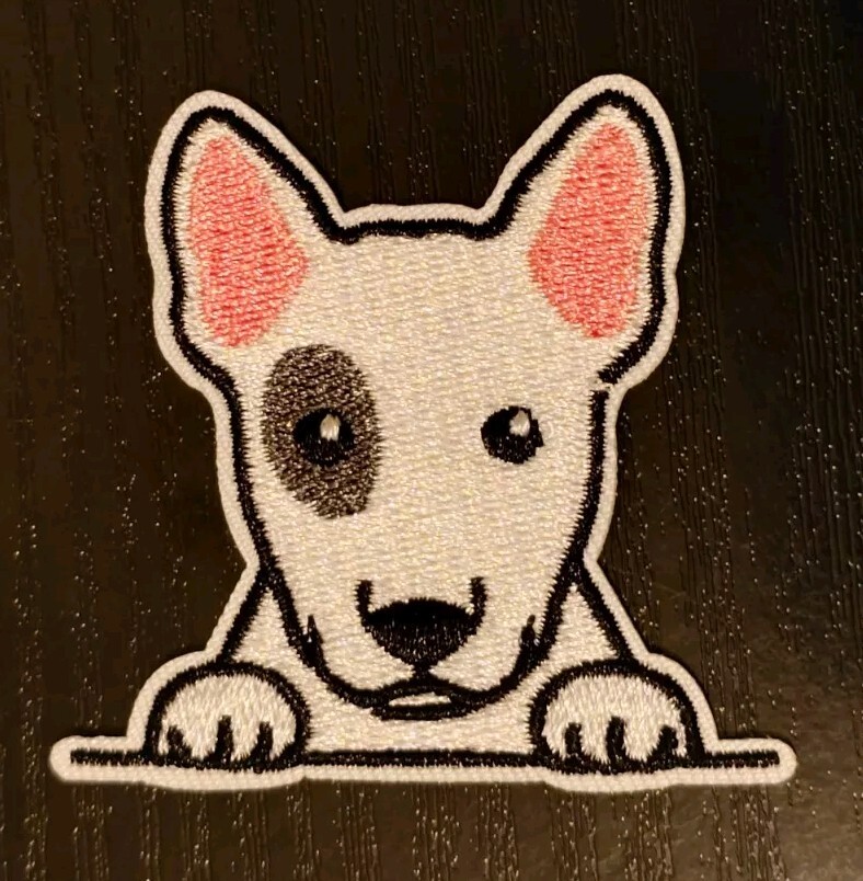 Happy Bull Terrier Dog sew or Iron On Patch, Cute Bullseye Puppy Badge  Applique