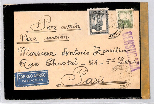 SPAIN Air Mail Mourning 1937 Cover Madrid *SPANISH CIVIL WAR* CENSOR Paris YG183 - Picture 2 of 10