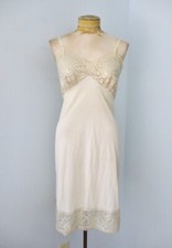 Vtg 50s 60s Van Raalte ivory nylon slip lace bust hem trim adjustable straps 32