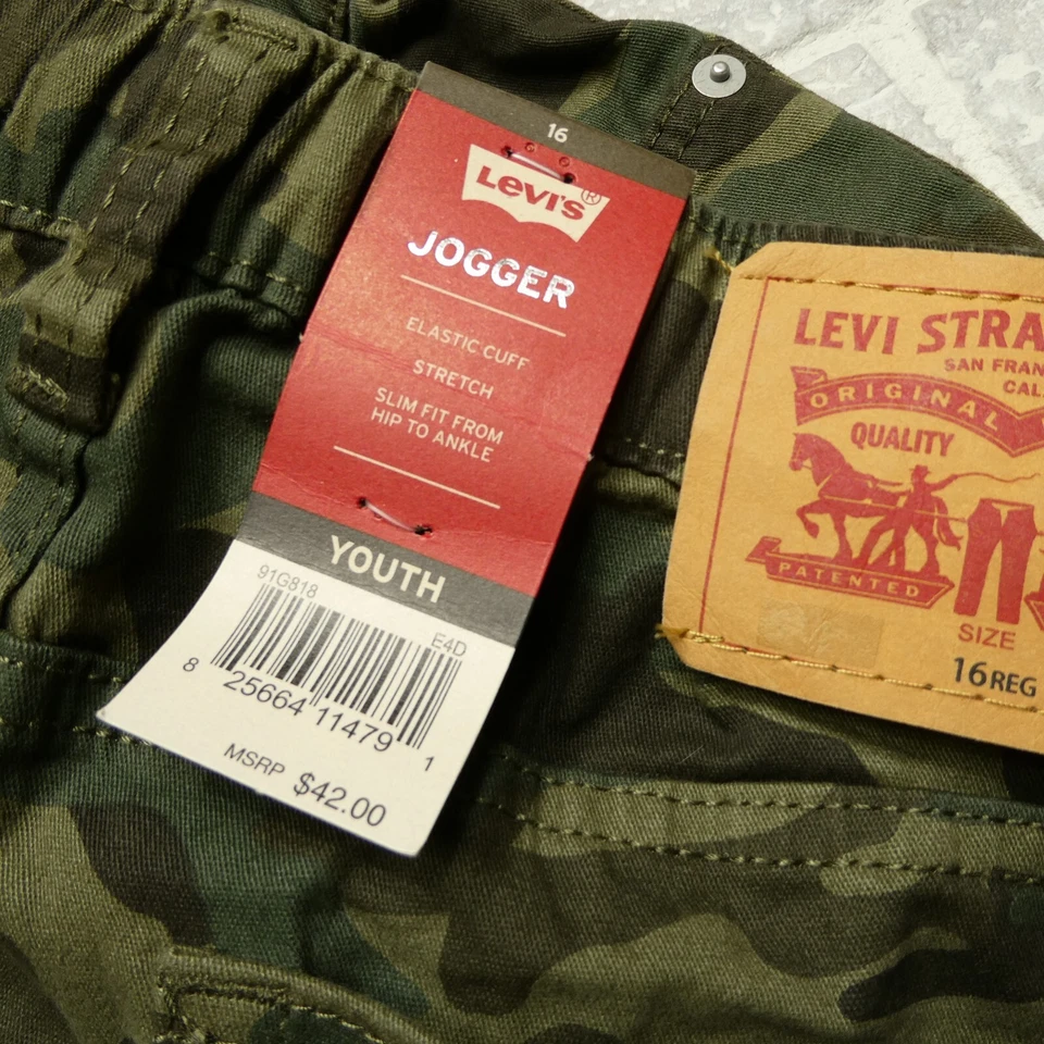 Joggers Levis Juveniles 16 (28x30) Verde Camuflaje Lona Cintura Elástica Nuevos con Etiquetas Foto 3 de 4