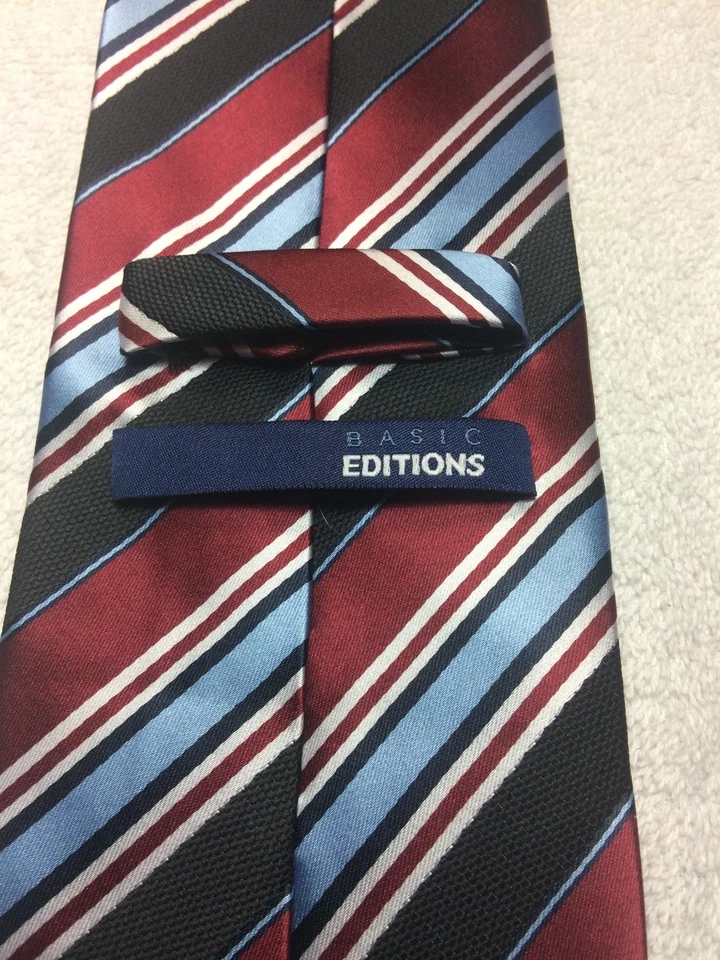 EDIÇÕES BÁSICAS GRAVATA MASCULINA BORGONHA PRETA AZUL LISTRADA BRANCA 3,5 X 59 - Imagem 4 de 4