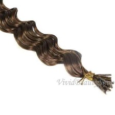 100 Deep Wave Curly I Stick Tip Micro Link Remy Human Hair Extension Light Brown
