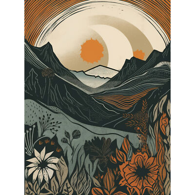 Wilde Blumen in schottischen Hügeln Sonnenaufgang Landschaft XL Kunst Leinwand Poster Druck riesig