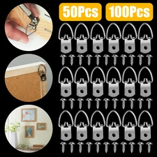 100/50 PCS Picture Frame Triangle Strap D-Ring Hangers Hardware Hook with Screws