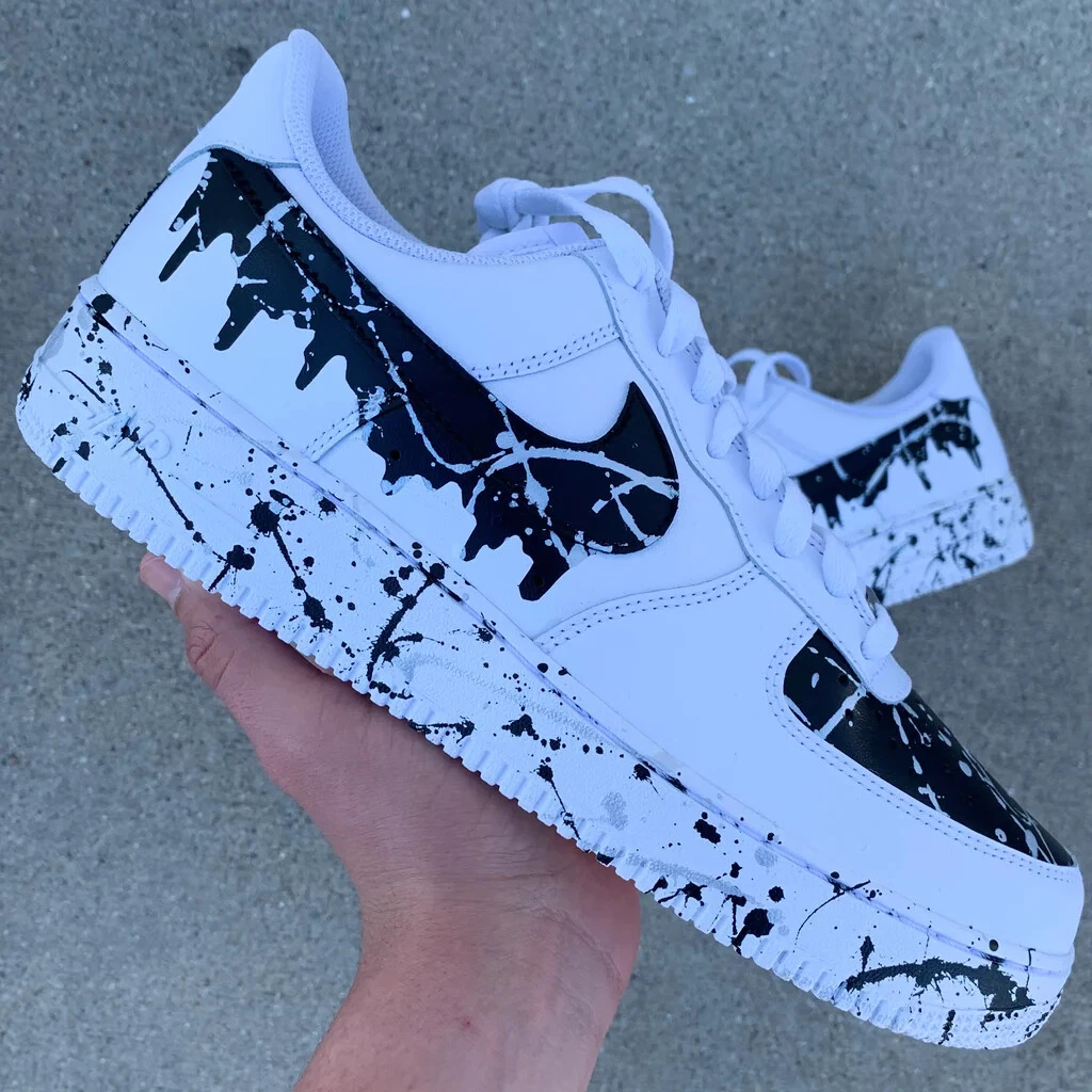 lava Dek de tafel Eed Nike Custom Air Force 1 &#034;Cookies N Cream&#034; and Splatter Shoes  White Black Mens | eBay