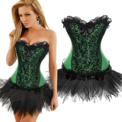 Ladies Lace Strapless Up Burlesque Corset Fancy Dress Costume Overbust Top&Tutu - Picture 28 of 31