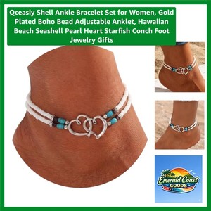 Authentic Gold Plated Adjustable Shell Ankle Bracelet Set – Perfect Boho Beach Jewelry