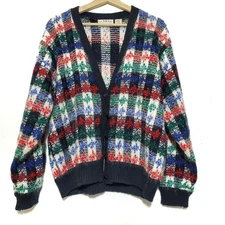 Vintage Le Moda Knitwear Hand Loomed Mohair Wool Blend Patterned Cardigan Large