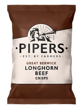 Full Box of 24x 40g Pipers Great Berwick Longhorn Beef Flavour Crisps
