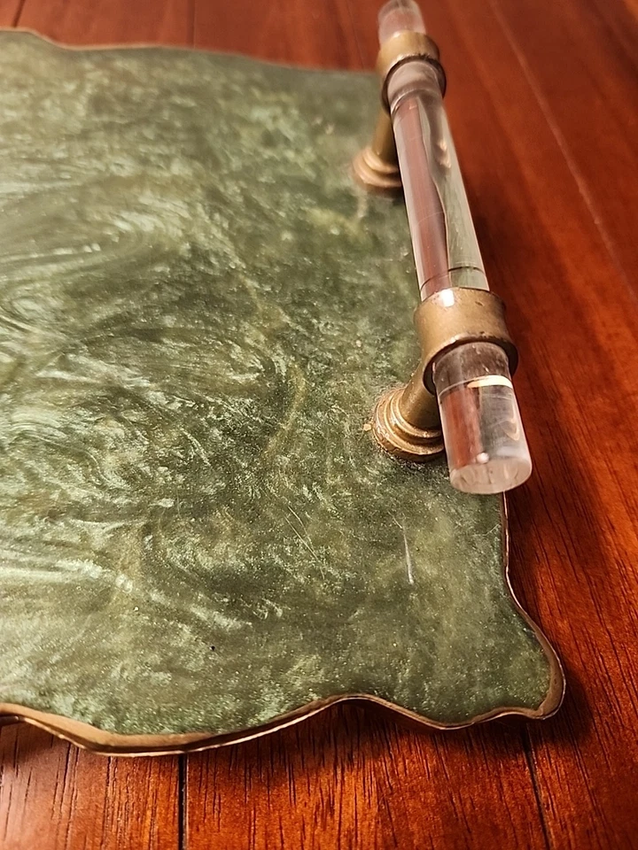 Bandeja para servir hecha a mano asas resina verde decoración del hogar 11,5 por 7,5 Foto 3 de 4