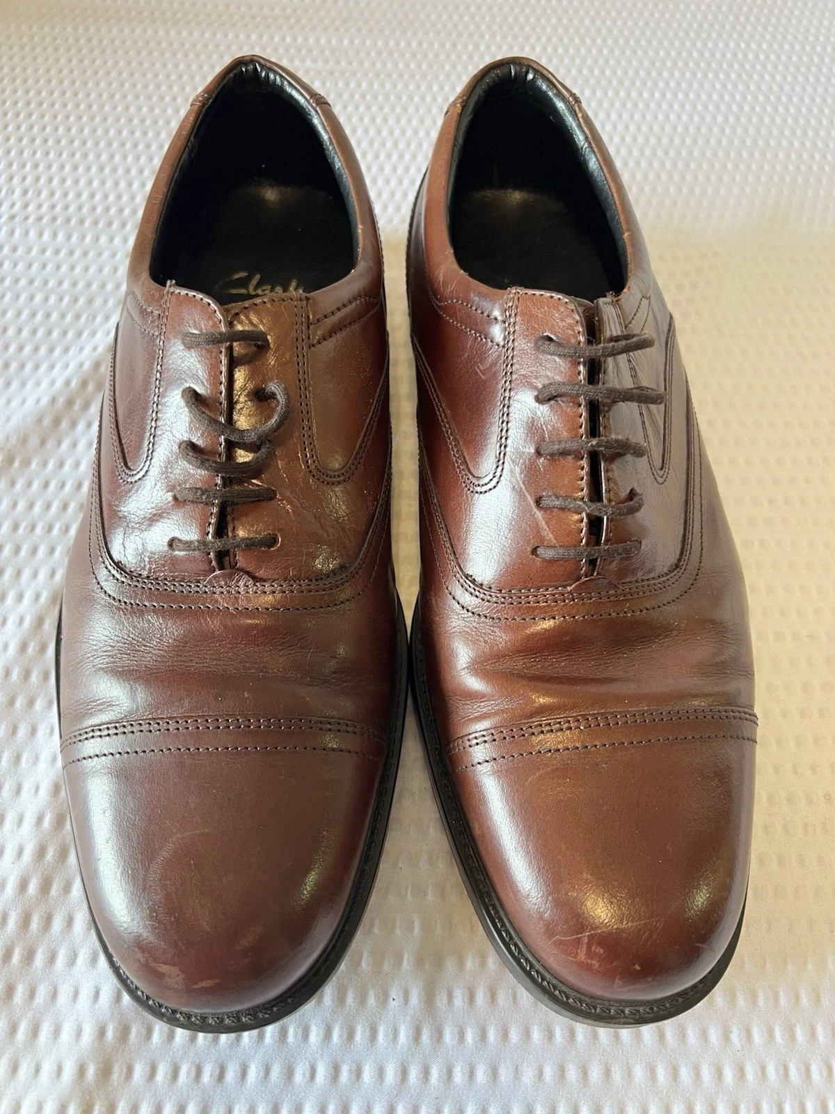 Scarpe eleganti Oxford Clarks da uomo in pelle marrone taglia 9 extra larghe $130