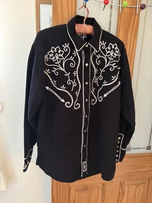 Chemise country western étoiles et rayures brodées fleurs M - Photo 1/4