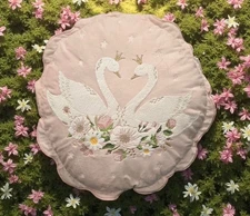 New Girly Circle Shabby Chic Victorian Pink Swan Floral Throw Pillow Room Decor