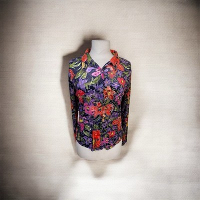 Desigual Floral Velvet Burnout Top Button Up EU/L US/M Funky Artsy Stretch
