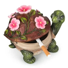 Ashtray Resin Ashtray with Lid Waterproof Ash Tray One Size Flower Turtle