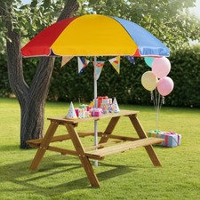 3 in 1 Kids Picnic Table Set, Sand and Water Table with Wooden Bench, Parasol UK