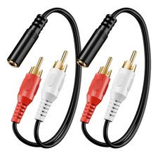 5mm to RCA Stereo Audio Splitter 2 Pack Gold Plated Male Y Cable Adapter