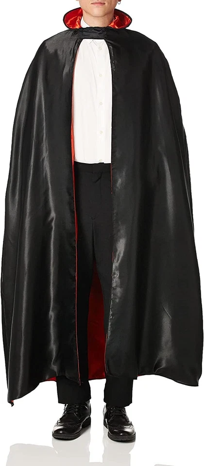 Unisex Capa de Satén Negro Rojo Largo Disfraz con Capucha Halloween o Fiesta Talla Adulto Foto 2 de 4