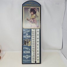 Vintage 80s Eastman Kodak Co. Camera Solid Wood Thermometer,Working,23" x 7"