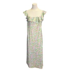 BHLDN Carmel Dress Womens L Floral Pink Green Excellent Ruffle Maxi Gown