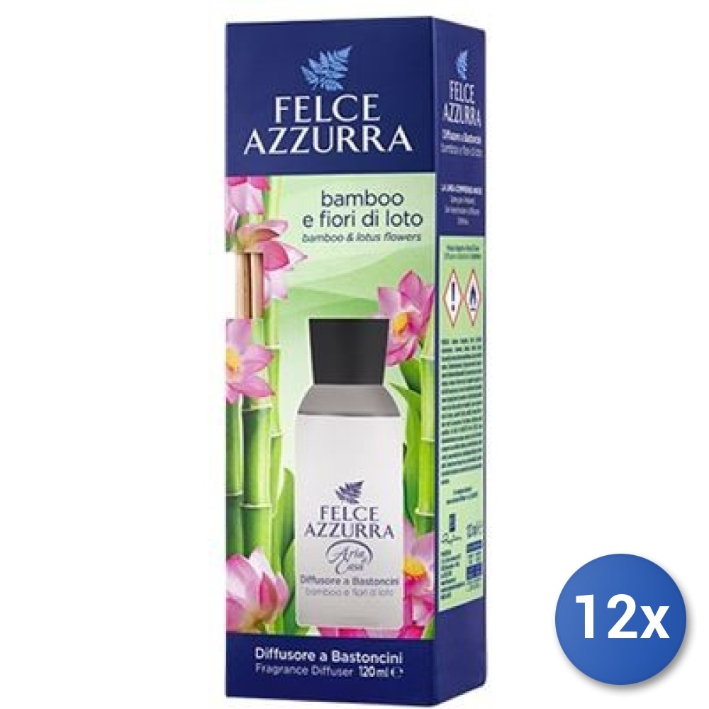 Stock 12x Felce Azzurra Bastoncini Ambiente Bamboo e Loto 120ml