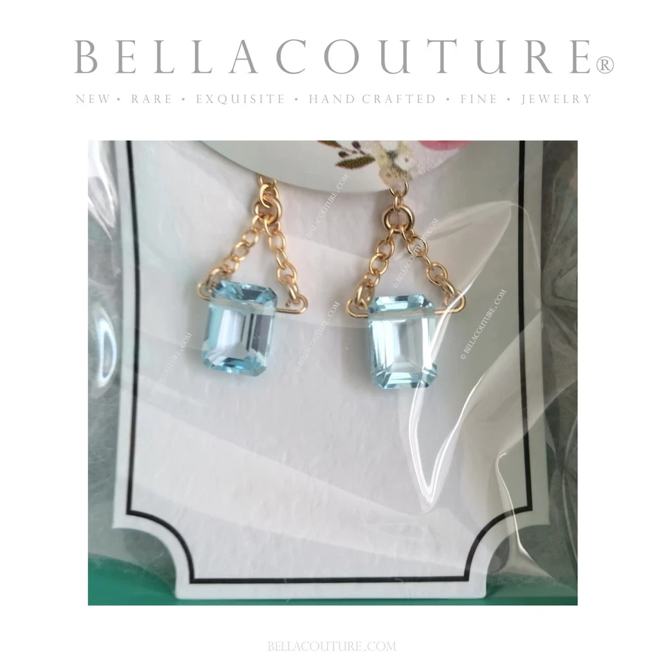 $795 NOVO RARO BC® OURO AMARELO 14K NATURAL ÁGUA-MARINHA ESMERALDA VINTAGE BRINCOS PENDURADOS - Imagem 3 de 4