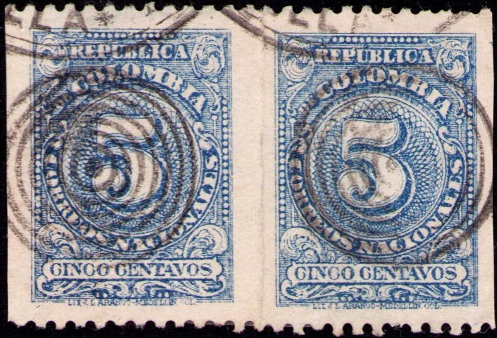 COLOMBIA - NUMERAL ISSUES - 5c IMPERF PAIR - BARRANQUILLA - 1904 - Sc 317 RR