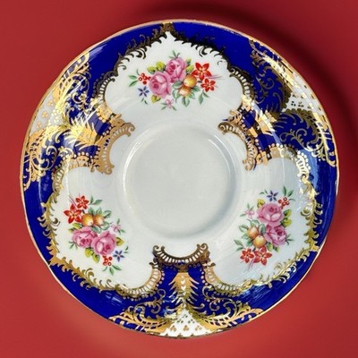 PARAGON England Bone CHINA BY APPT MAJESTY Saucer Cobalt White Gilded Flora