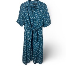 Lauren Ralph Lauren Women's Tie Front Linen Floral Shirt Dress Blue 16W