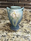 Vintage Pale Blue Roseville Iris Handled Vase Jardiniere