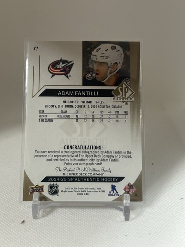 2024-25 UD SP Authentic Adam Fantilli On Card Auto Limited SP Blue Jackets - Picture 2 of 2