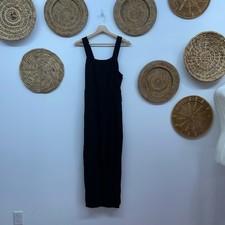 H M Black Square Neck Belted Sleeveless Wide Leg Linen Blend Jumpsuit Small