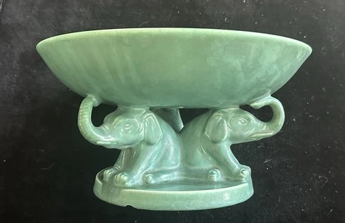 Rookwood  Pottery Futura Triple -elephant console bowl has Chip 6h X 11w X 6.3/4