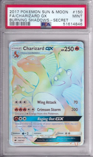 2017 POKEMON SUN & MOON BURNING SHADOWS SECRET #150 FULL ART/CHARIZARD GX PSA 9