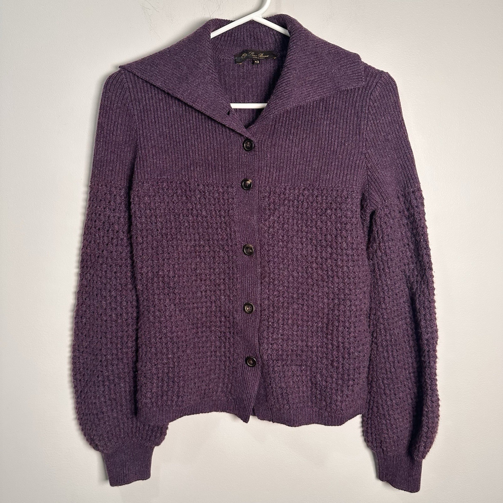 100percent Cashmere Cardigan LORO PIANA  Women’s Purple Sweater Made In Italy 42 image 5