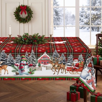 ZORKET Red Christmas Plaid Tablecloth Rectangle 60 x 120 Inch, Waterproof Mac...