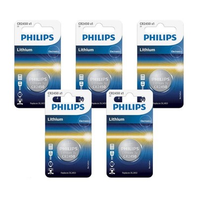 5x Philips CR2450 3V Lithium Coin Cell Batteries DL2450 Watch Remote
