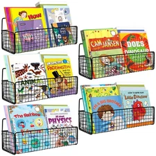 5-Pack Black Metal Wall Mounted Kids Bookshelf, Modern Style, 5 Shelves, Hang...
