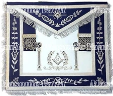 Masonic MM Apron – Navy Blue, Silver Fringe, Square G & Pillars Design