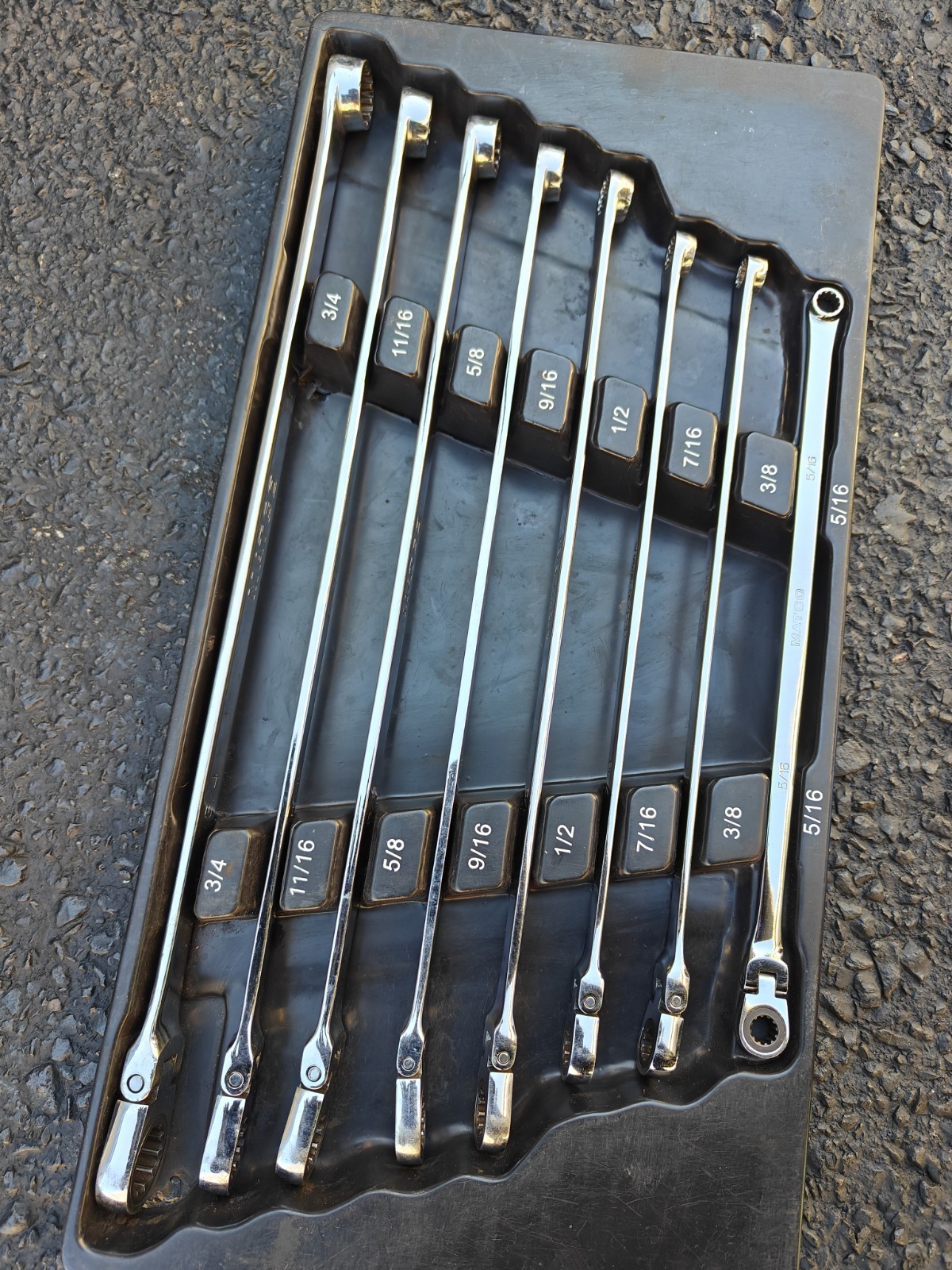 Matco Tools 8pc SAE 0° Flex Head Ratcheting Box XL Wrench Set Spline Inch