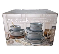 Over&Back Options 16-Piece Dinnerware Set of Plates & Bowls - Gray